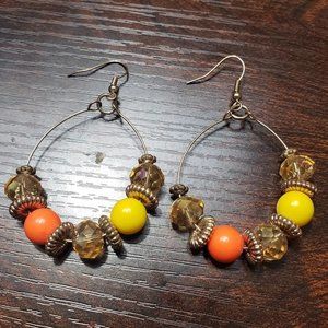 Laura Ashley Women's Large hoop ring beaded gold tone drop/dangling